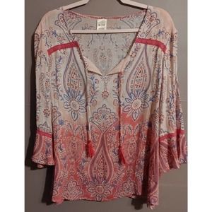 Blair Womens 2XL Pullover Shirt 3/4 Bell Sleeves Pink Floral Tree Branch Looking